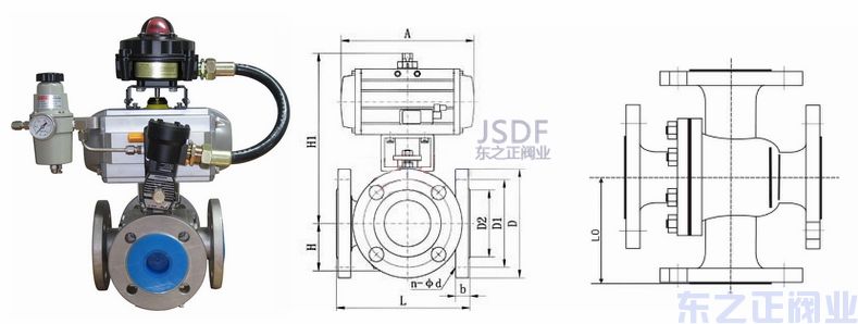 氣動四通球閥結構圖
