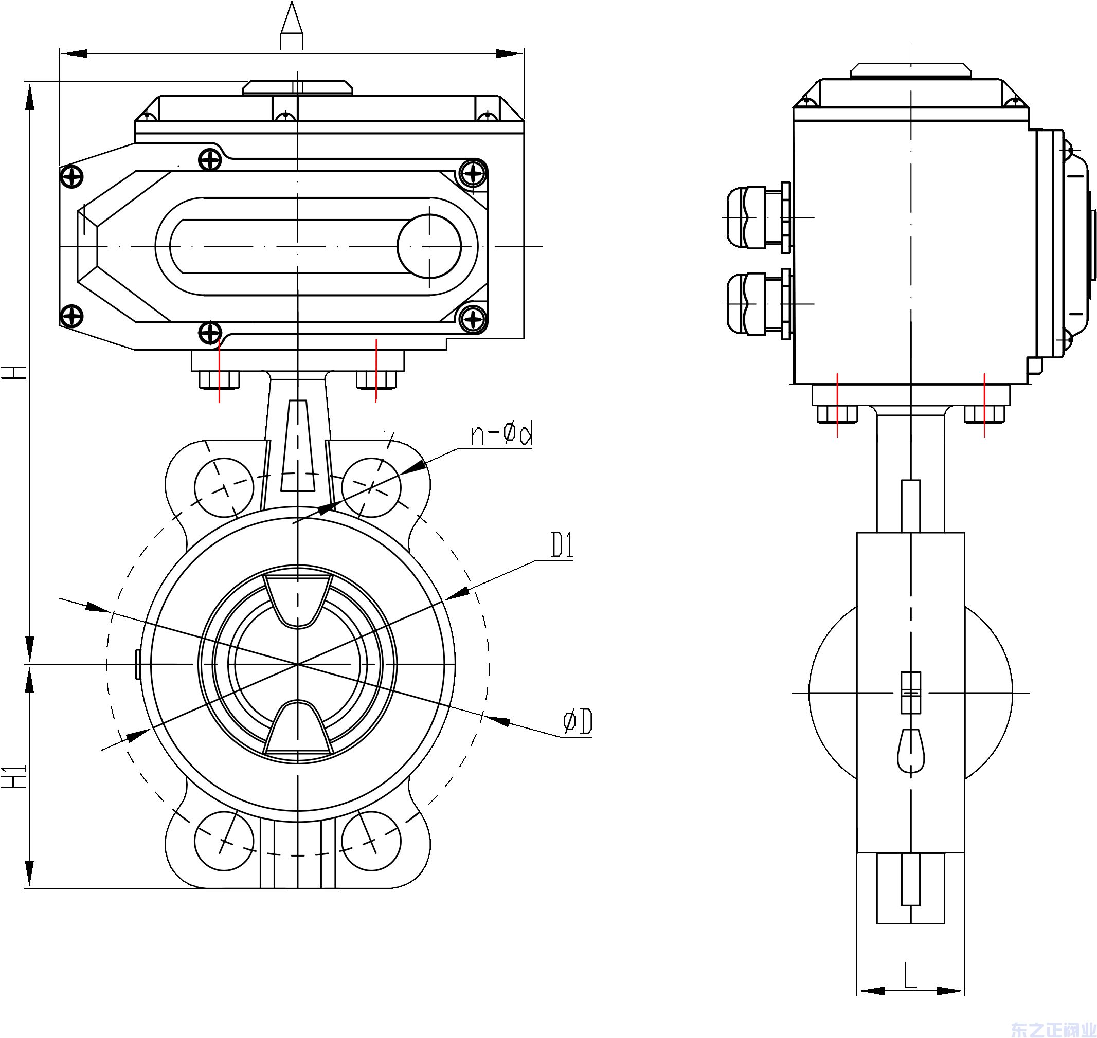 電動對夾式全襯氟蝶閥結(jié)構(gòu)圖